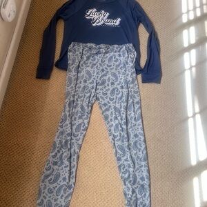 Lucky Brand women’s Pajama Set - Navy and Light Blue Paisley